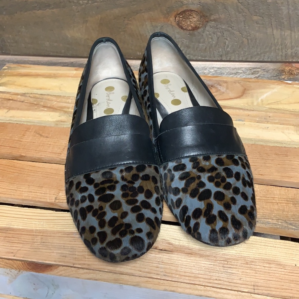 Boden Calf Hair Leopard Print Flats Blue Gray 41
